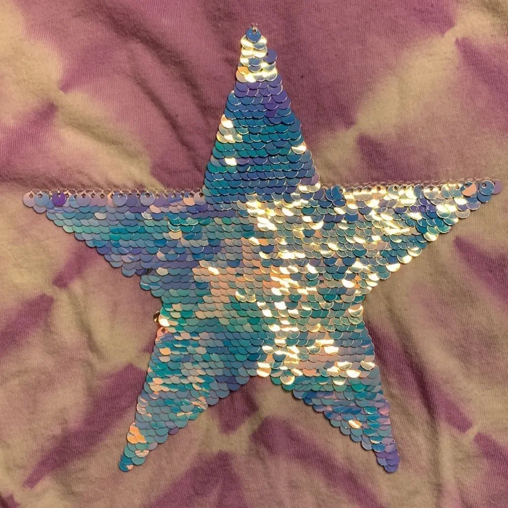 Gap long sleeve shirt size small tie dye flip sequins star purple blue cotton